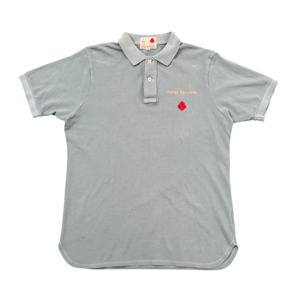 IKIJI Mango Tree Japan Polo Shirt Mens Medium Blue Cotton Made in Japan Pique